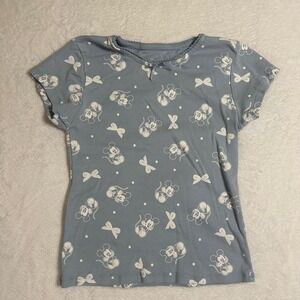Disney Mickey & Friends Girls S Blue Short Sleeve T-Shirt Mickey Mouse Bows AOP